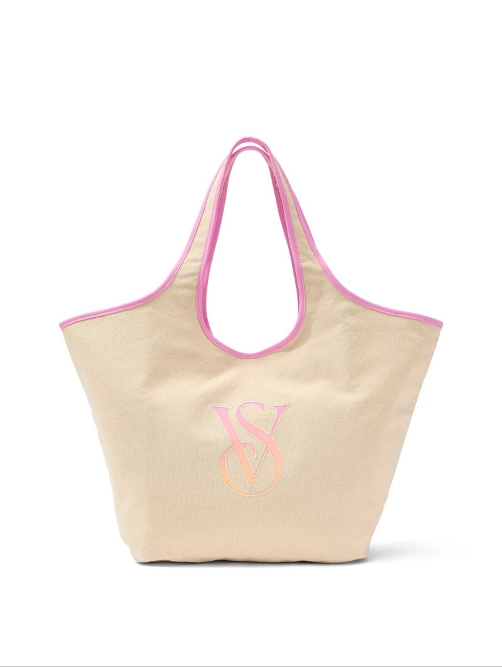 Victoria's Secret Beige Canvas Tote with Pink Trim NWT